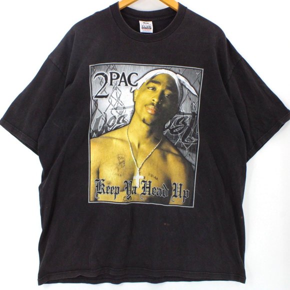 Vintage Pro Club Shirt Mens Black Short Sleeve Heavyweight 2PAC Keep Ya Head Up - Picture 1 of 9